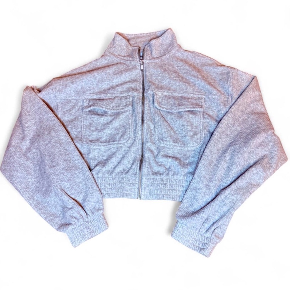 Aerie Light Gray Men's Zip Up Sweater - Picture 7 of 7